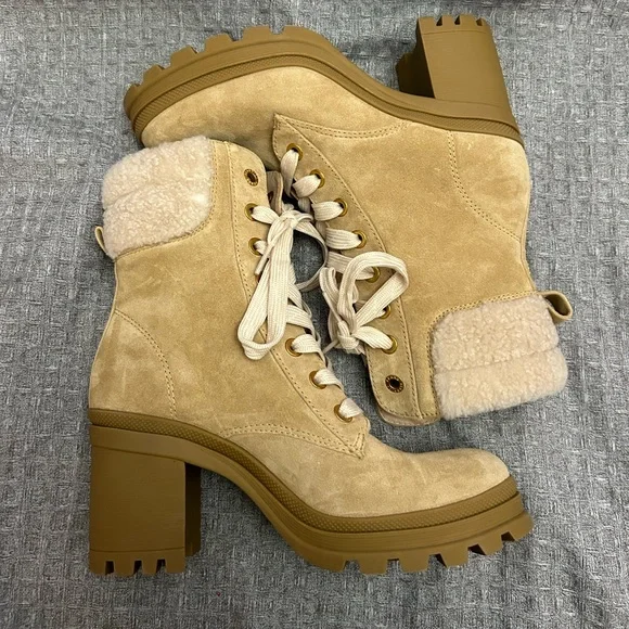 Veronica Beard size 8 Westport Lamb Fur Suede Heeled Boots